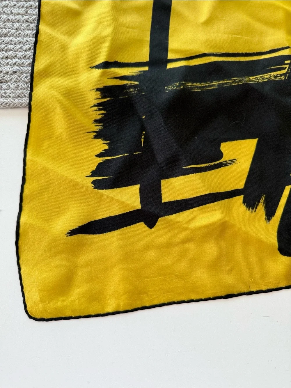 Vintage Lord & Taylor Yellow Black Brushstroke Large Square Silk Scarf